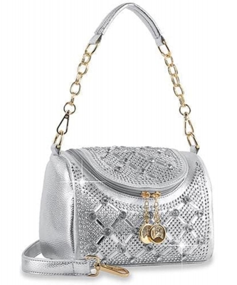 Rhinestone Design Top Flap Petite Handbag BAM-0148 SILVER